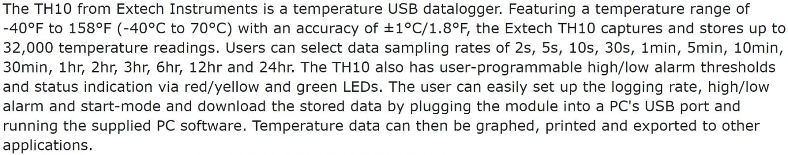 אוגר נתונים טמפרטורה EXTECH INSTRUMENTS DATA LOGGER TH10 TEXT